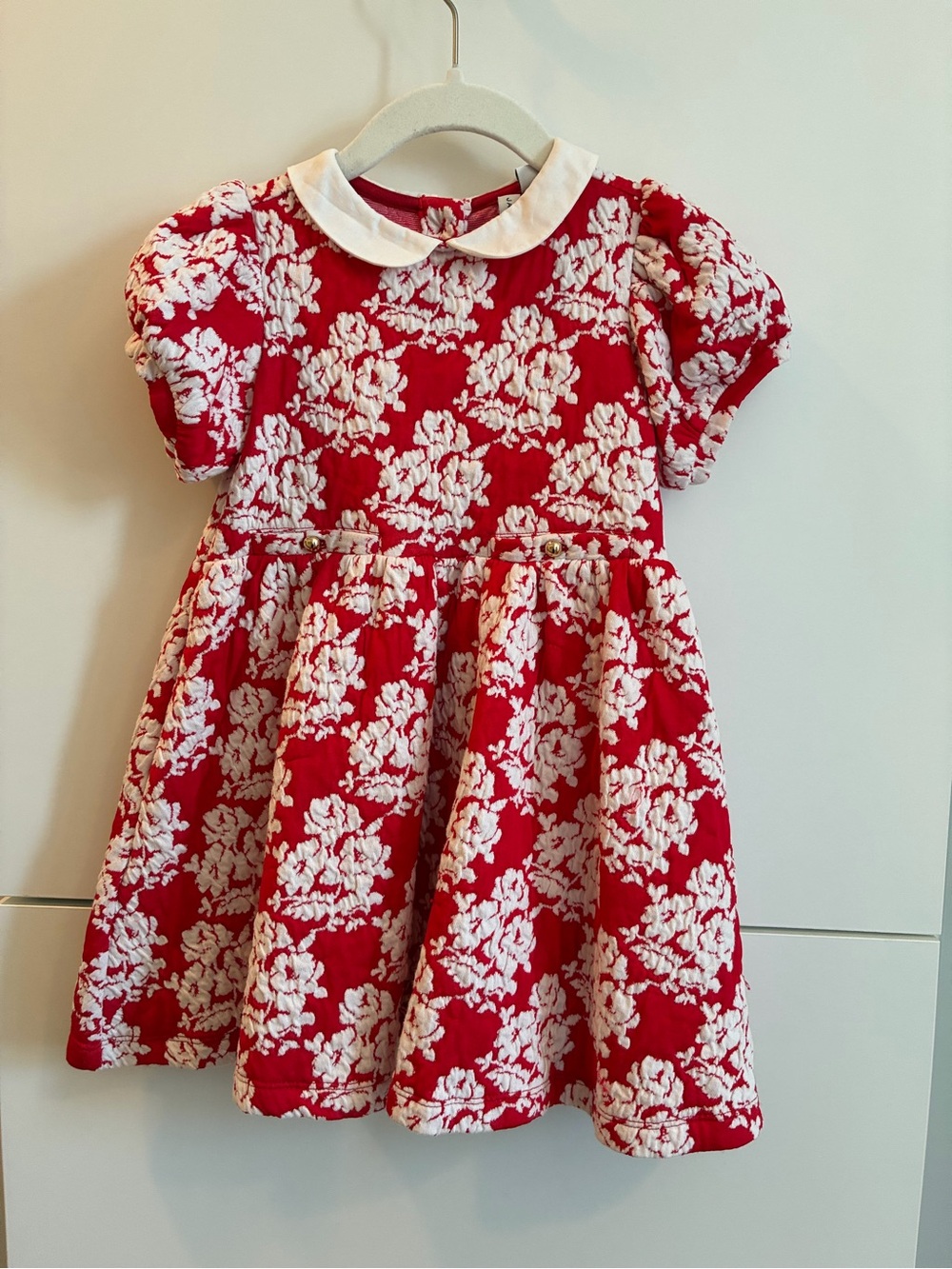 Janie and Jack Girls' Red and White Floral Peter Pan Collar Dress - Size 3